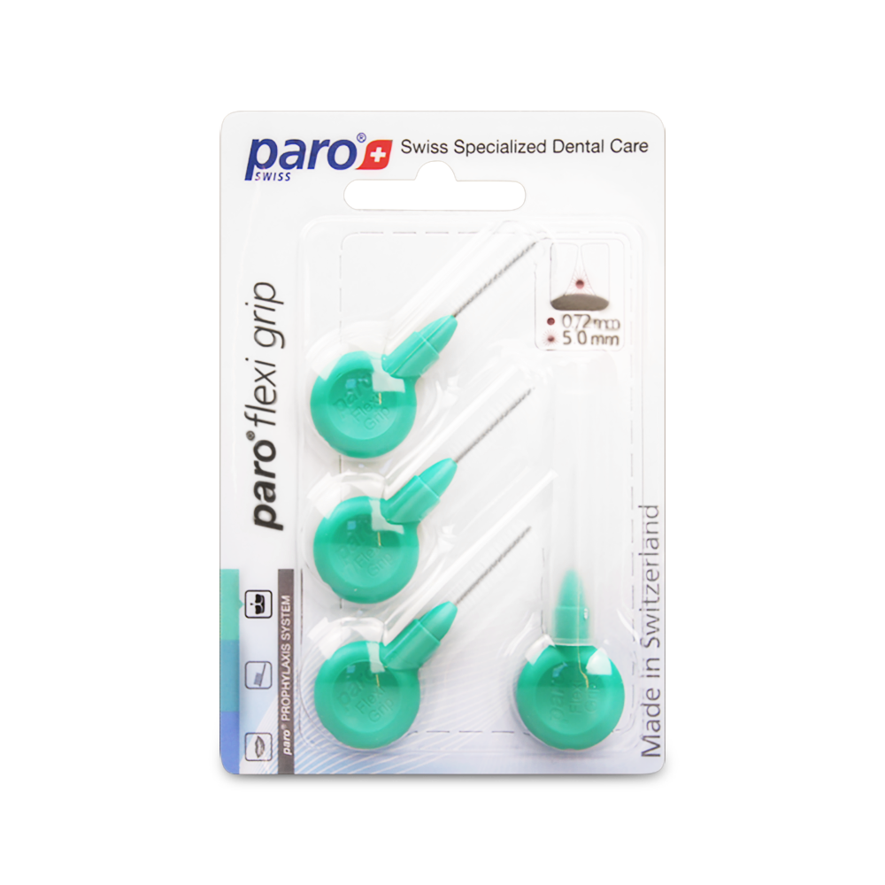 1075, paro® flexi grip, medium, green, cylindric, 5.0 mm, 4 pcs, interdental brush